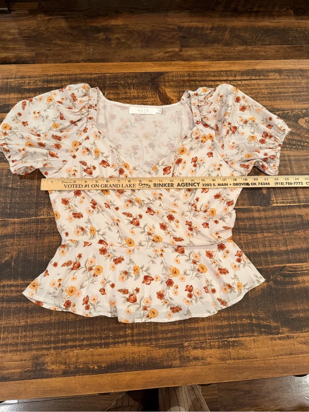 ASTR Cream Floral Wrap Blouse with Orange and Rust Flowers